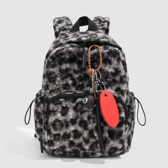 Damen Rucksack mit Kunstfell und Animal-Print Design 0