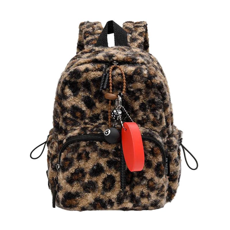 Damen Rucksack mit Kunstfell und Animal-Print Design 1