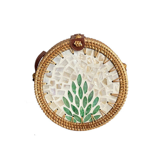 Damen Runde Korbtasche mit Kunstvollem Design 6