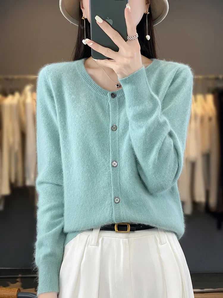 Damen Rundhals Pullover Klassisch Baumwolle 4