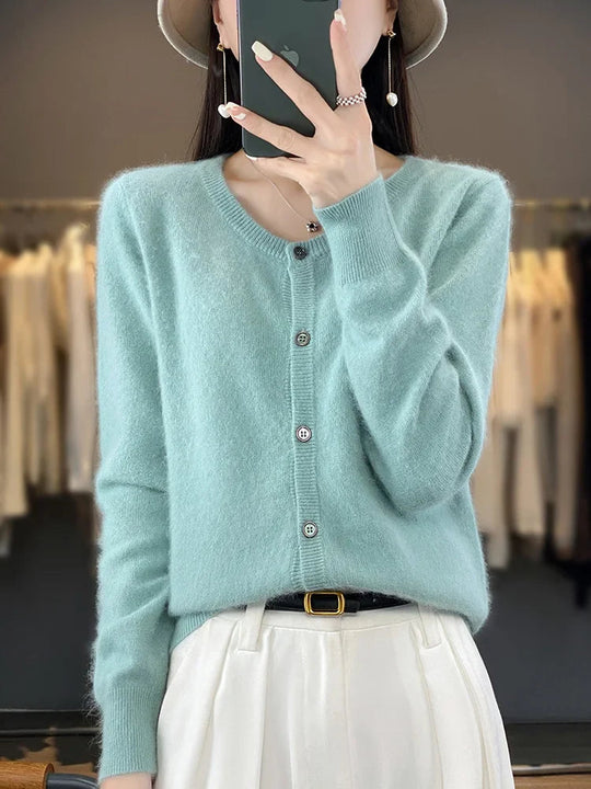 Damen Rundhals Pullover Klassisch Baumwolle 4