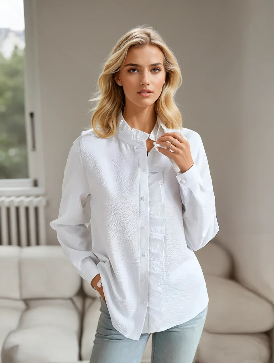Damen Rüschenshirt mit langen Ärmeln aus weichem Stoff 2
