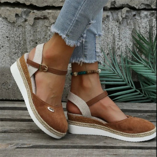 Damen Sandalen Geschlossene Zehenform mit Erhöhter Sohle für Sommerschuhe 2