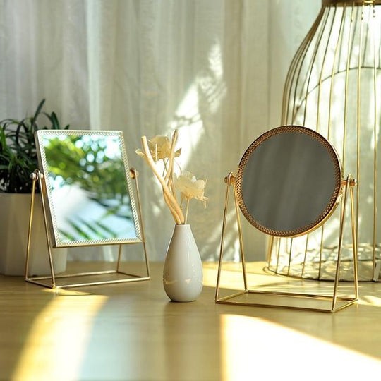 Damen Schminkspiegel Mit Licht und Doppelter Vergrößerung, Goldfinish 2