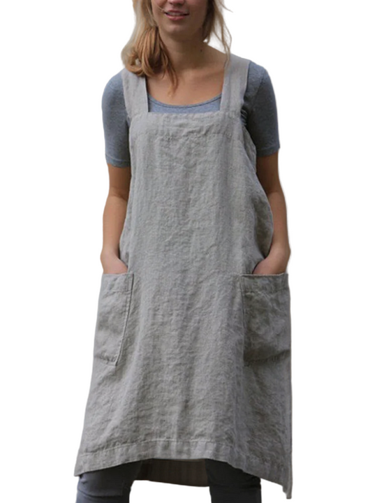 Damen Schürzenkleid Baumwolle mit Taschen 0