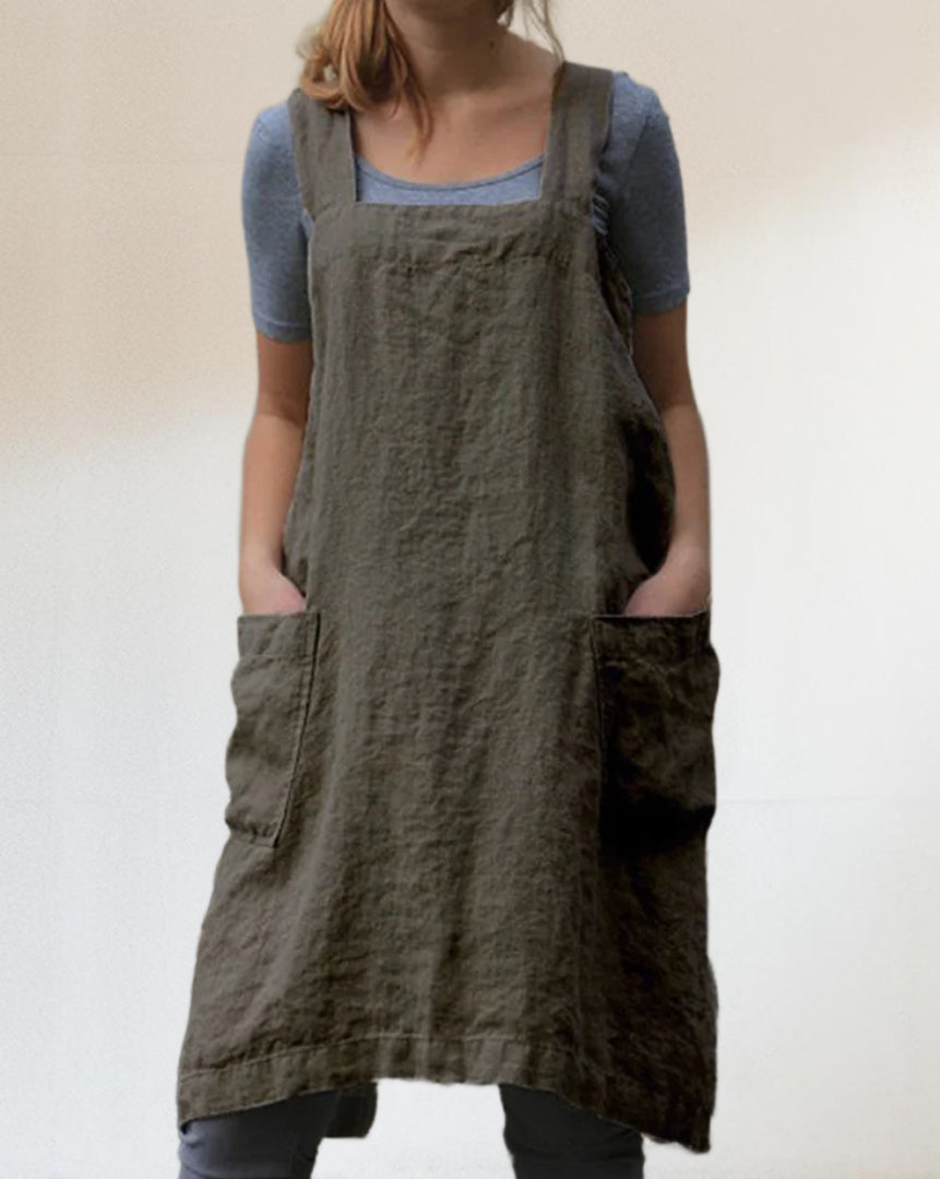Damen Schürzenkleid Baumwolle mit Taschen 4