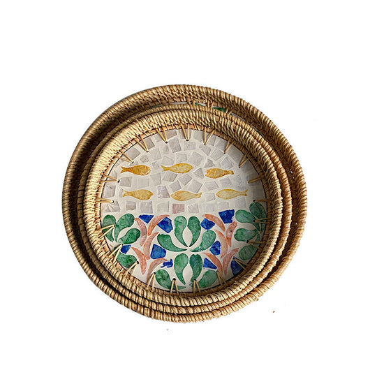 Damen Servierkorb Rund Handgewebt Mit Blumenmuster 6