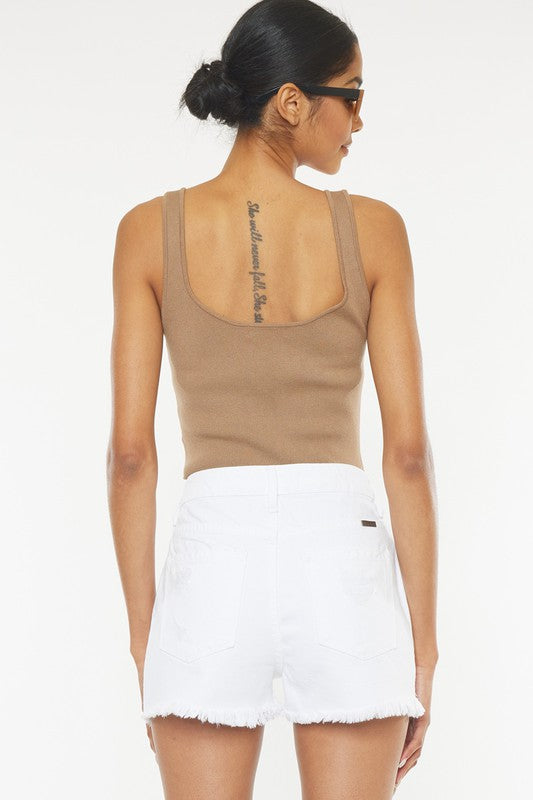 Damen Shorts Hohe Taille Ausgefranster Saum 4
