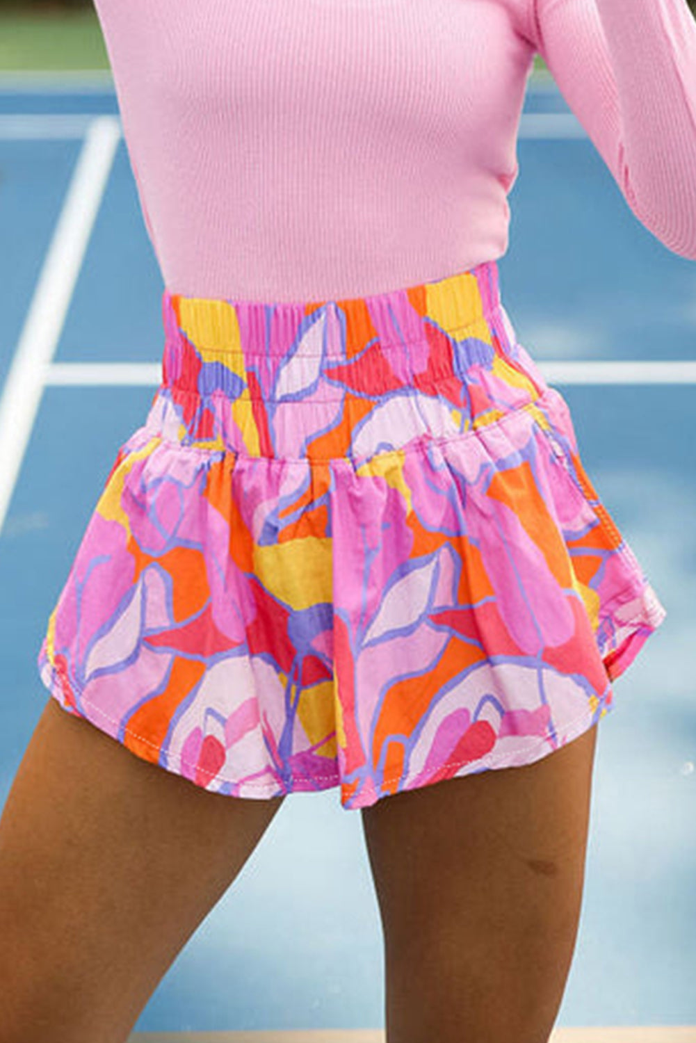 Damen Shorts mit Smockbund und abstraktem Print 4