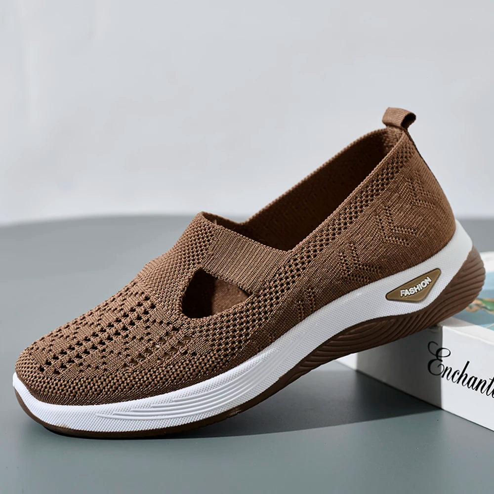 Damen Sneaker Atmungsaktive Freizeit Schuhe Flache Slip-On Mesh Gummi 0