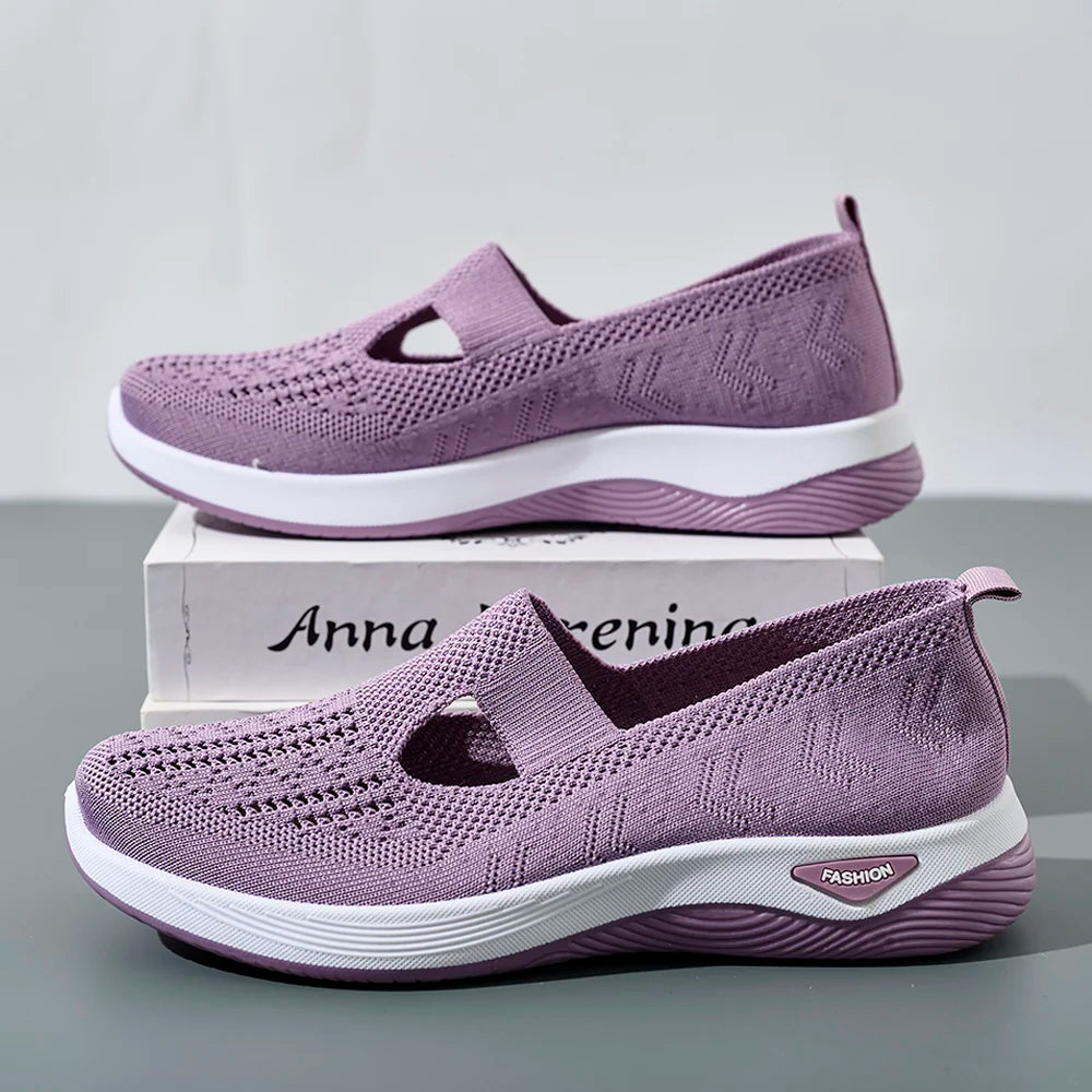 Damen Sneaker Atmungsaktive Freizeit Schuhe Flache Slip-On Mesh Gummi 2