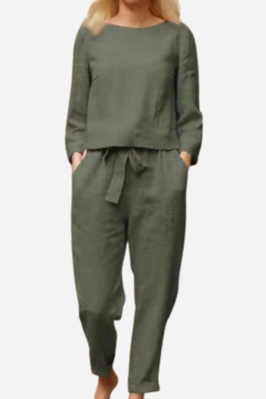 Damen Sommer Set Baumwolle Leinen Lässig 7
