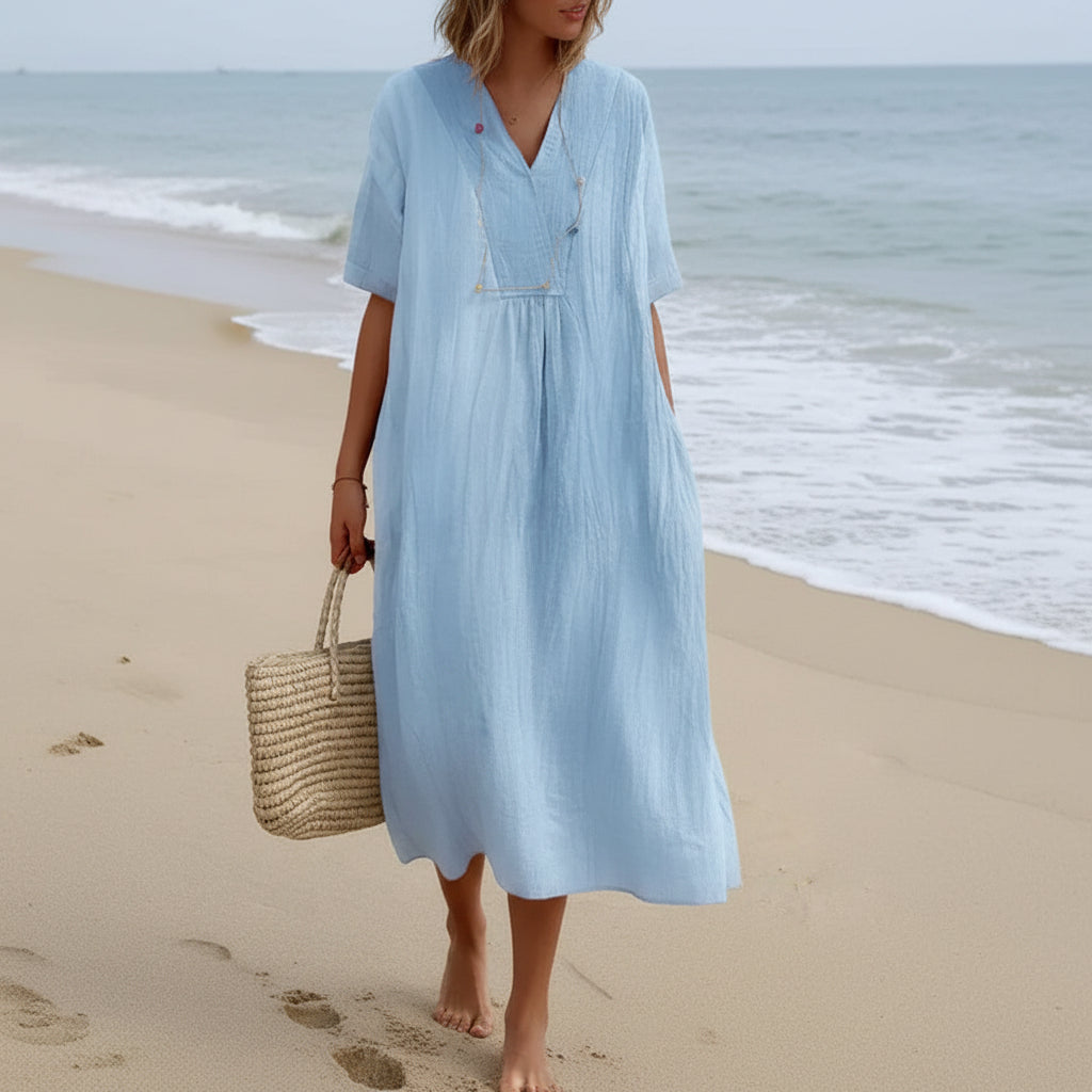 Damen Sommerkleid A-Linie mit V-Ausschnitt 0