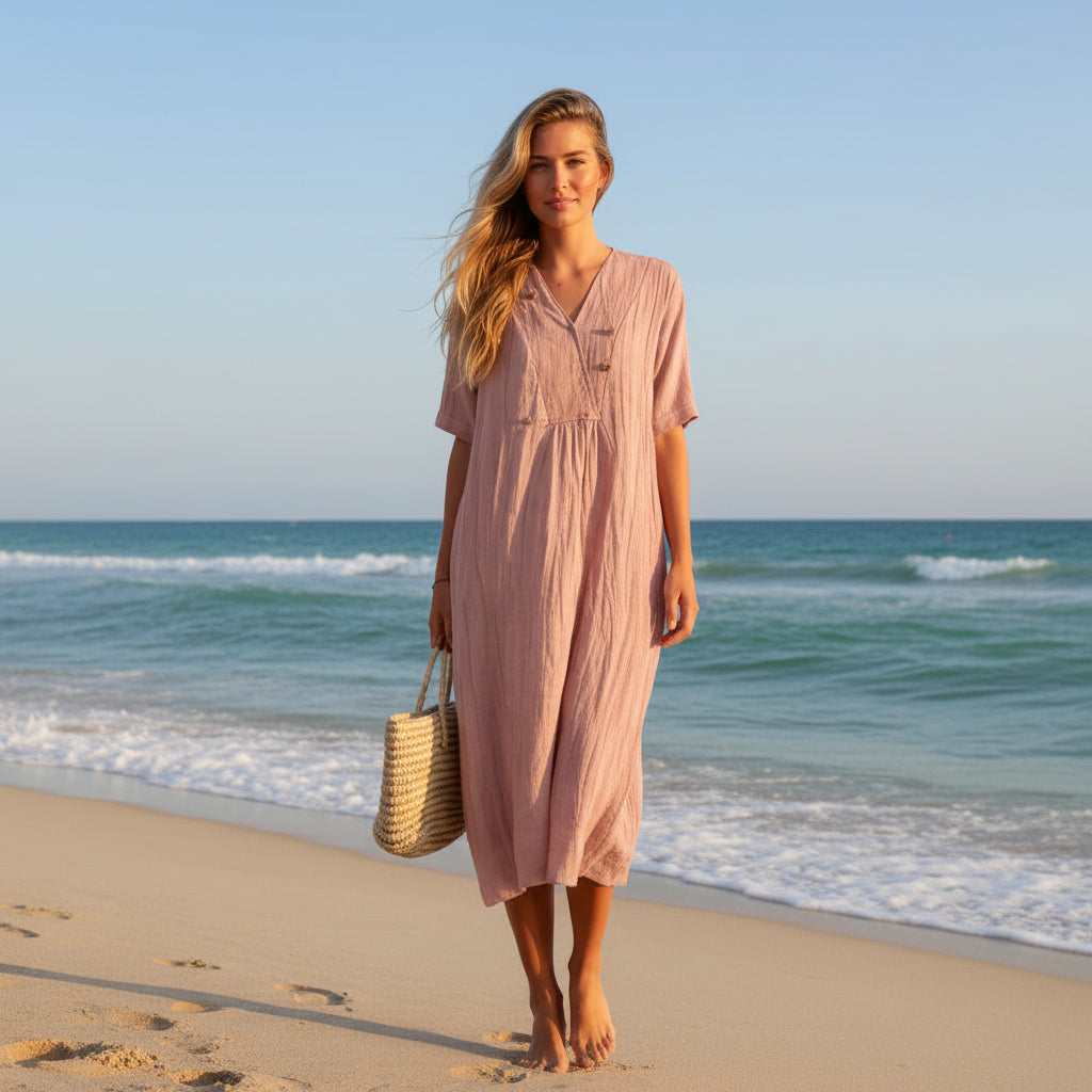 Damen Sommerkleid A-Linie mit V-Ausschnitt 1