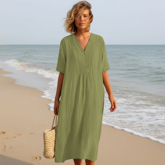 Damen Sommerkleid A-Linie mit V-Ausschnitt 2