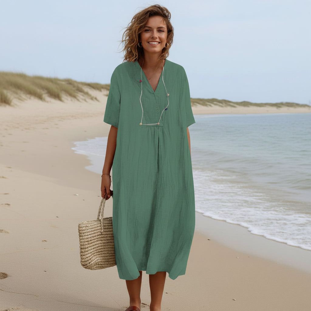 Damen Sommerkleid A-Linie mit V-Ausschnitt 3