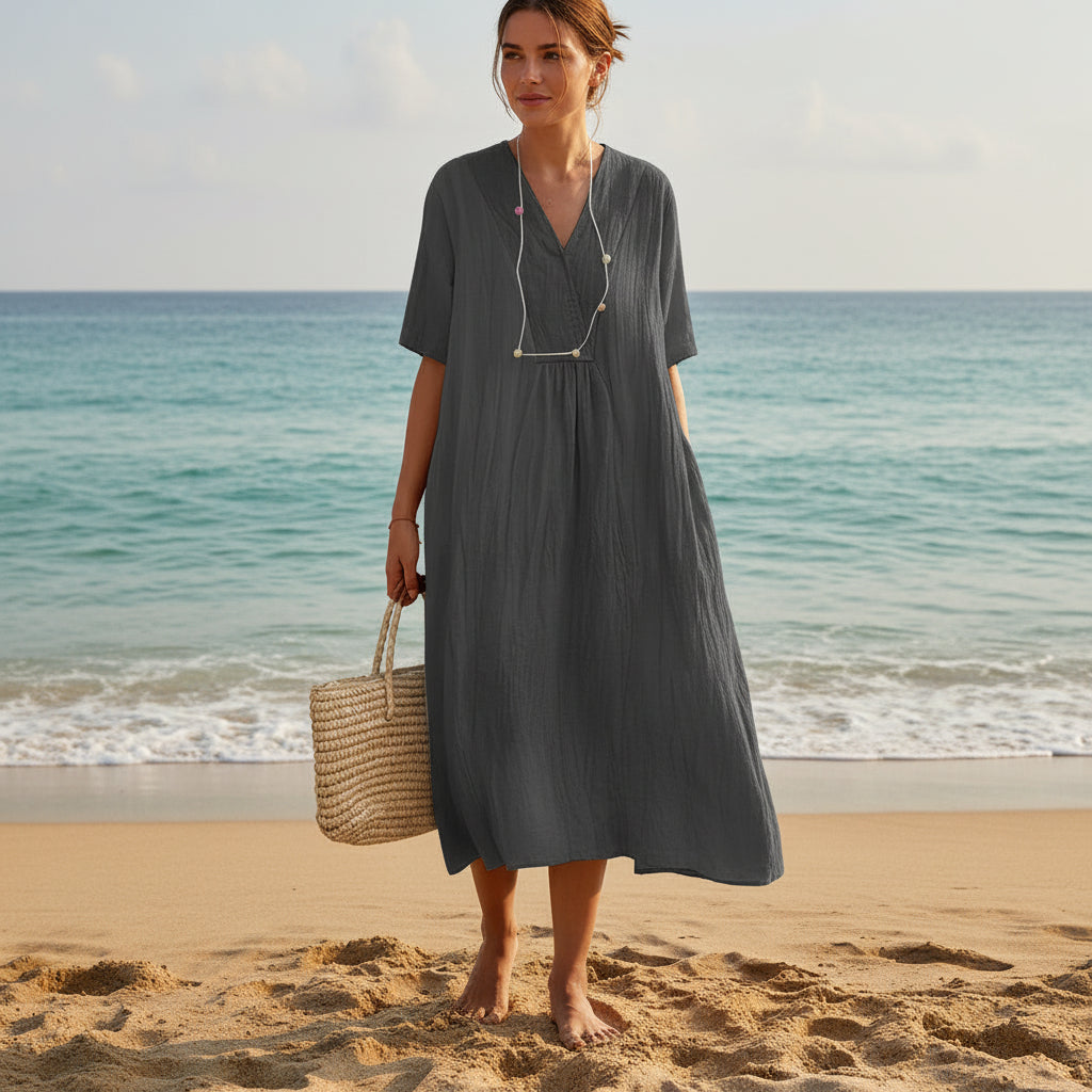 Damen Sommerkleid A-Linie mit V-Ausschnitt 4