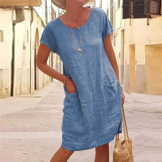 Damen Sommerkleid Lässig Leicht Atmungsaktiv mit Taschen 1