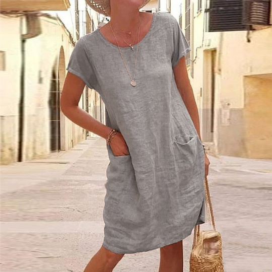 Damen Sommerkleid Lässig Leicht Atmungsaktiv mit Taschen 2