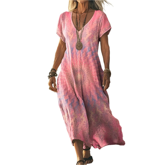 Damen Sommerkleid V-Ausschnitt Fließender Stoff 0