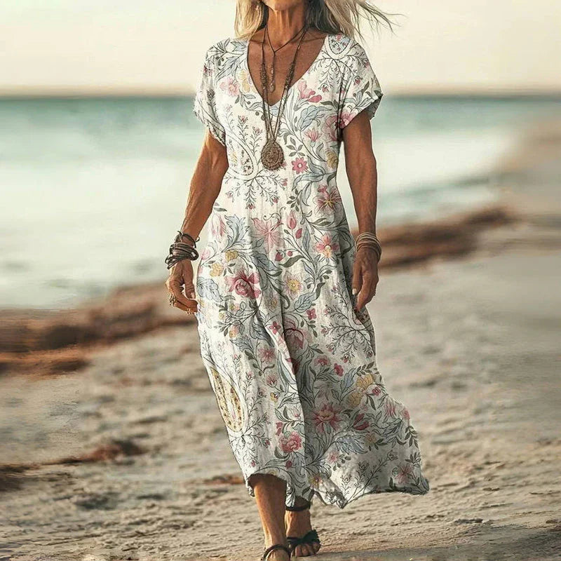 Damen Sommerkleid V-Ausschnitt Fließender Stoff 2