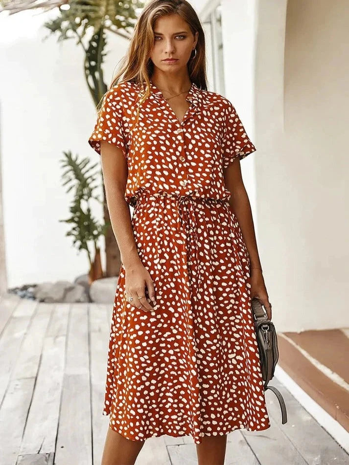 Damen Sommerkleid Vintage Stil mit Mittelärmeln und Leopardenprint 9