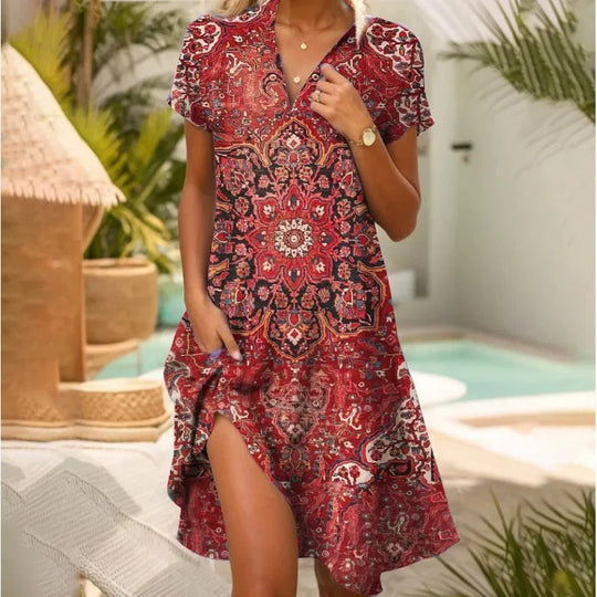 Damen Sommerkleid mit V-Ausschnitt und asymmetrischem Saum 1