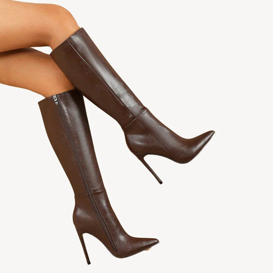 Damen Stiefel Kniehoch mit Stiletto und Reißverschluss 1