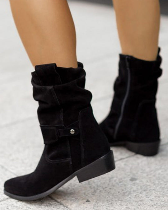 Damen Stiefeletten Niedriger Absatz Wildleder mit Reißverschluss 4