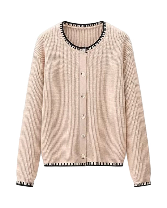 Damen Strickjacke Rundhalsausschnitt Einreihig 0