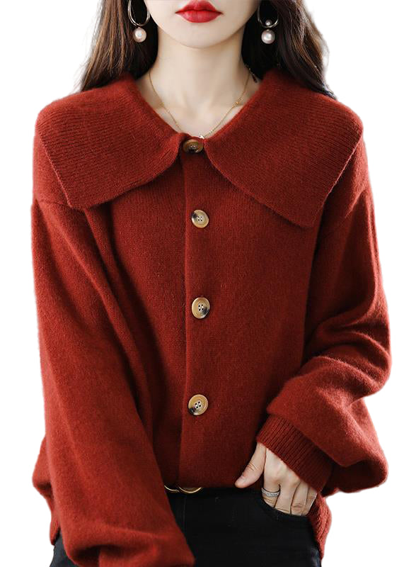 Damen Strickjacke mit Peter-Pan-Kragen und Knopfverschluss für Herbst und Winter 0