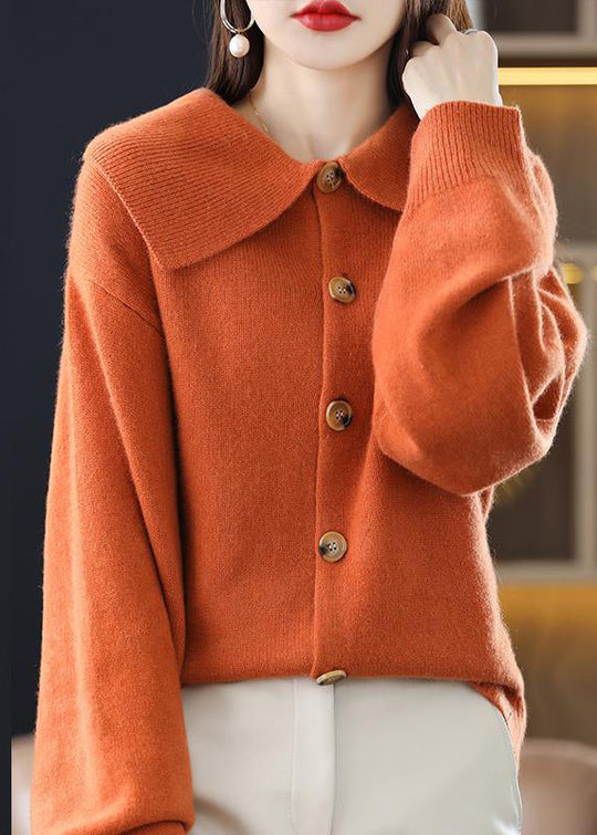 Damen Strickjacke mit Peter-Pan-Kragen und Knopfverschluss für Herbst und Winter 1