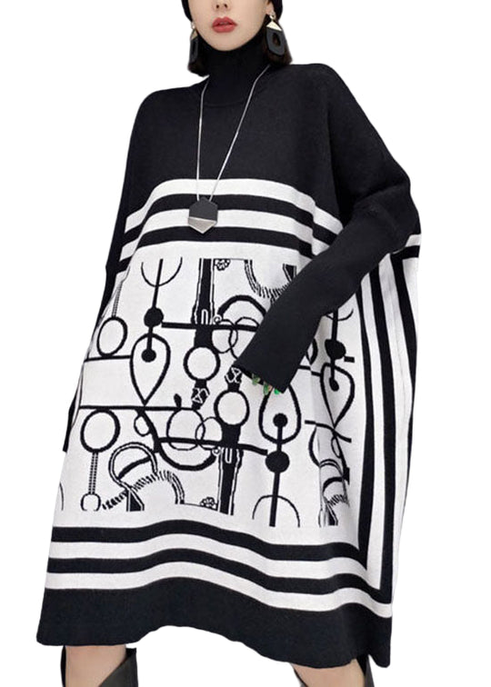 Damen Strickkleid mit Rollkragen und Print für den Frühling 0
