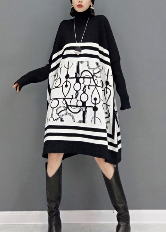 Damen Strickkleid mit Rollkragen und Print für den Frühling 1