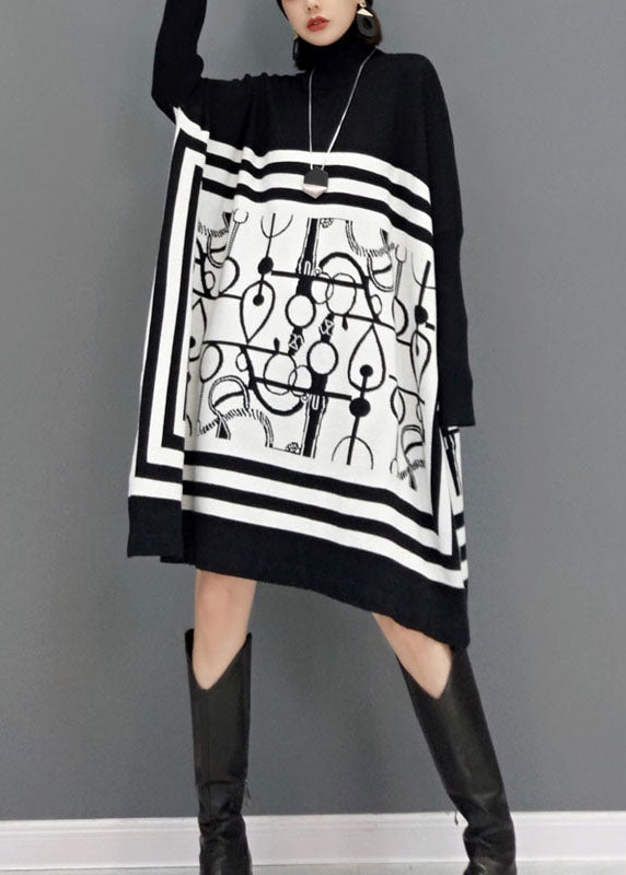 Damen Strickkleid mit Rollkragen und Print für den Frühling 2