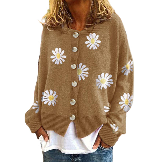 Damen Strickpullover mit Blumenmuster 0