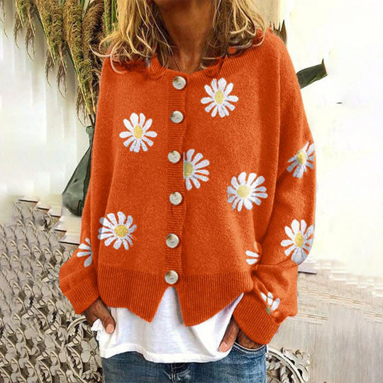 Damen Strickpullover mit Blumenmuster 1