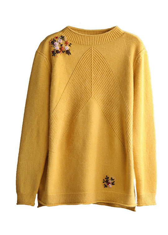 Damen Strickpullover mit Blumenmuster 4