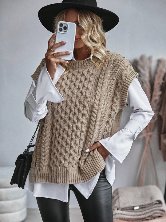 Damen Sweatshirt Kabelmuster Lässig 1