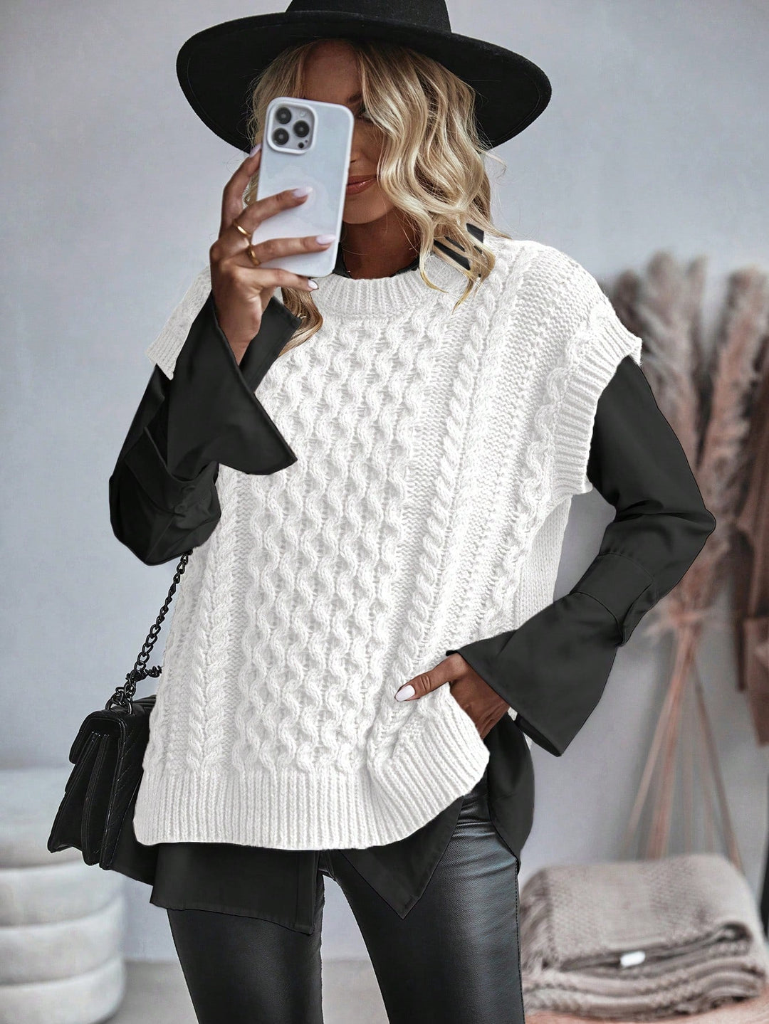 Damen Sweatshirt Kabelmuster Lässig 2