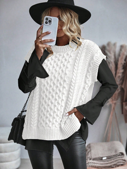 Damen Sweatshirt Kabelmuster Lässig 2
