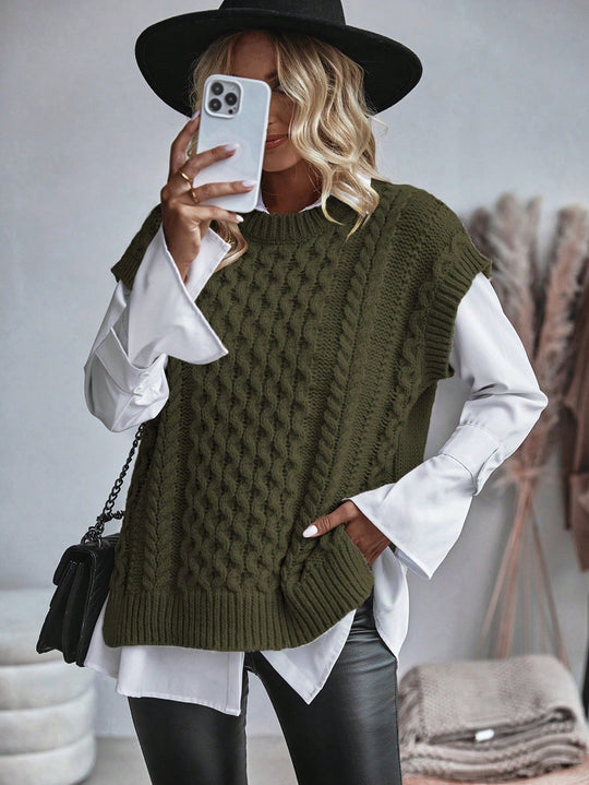 Damen Sweatshirt Kabelmuster Lässig 3