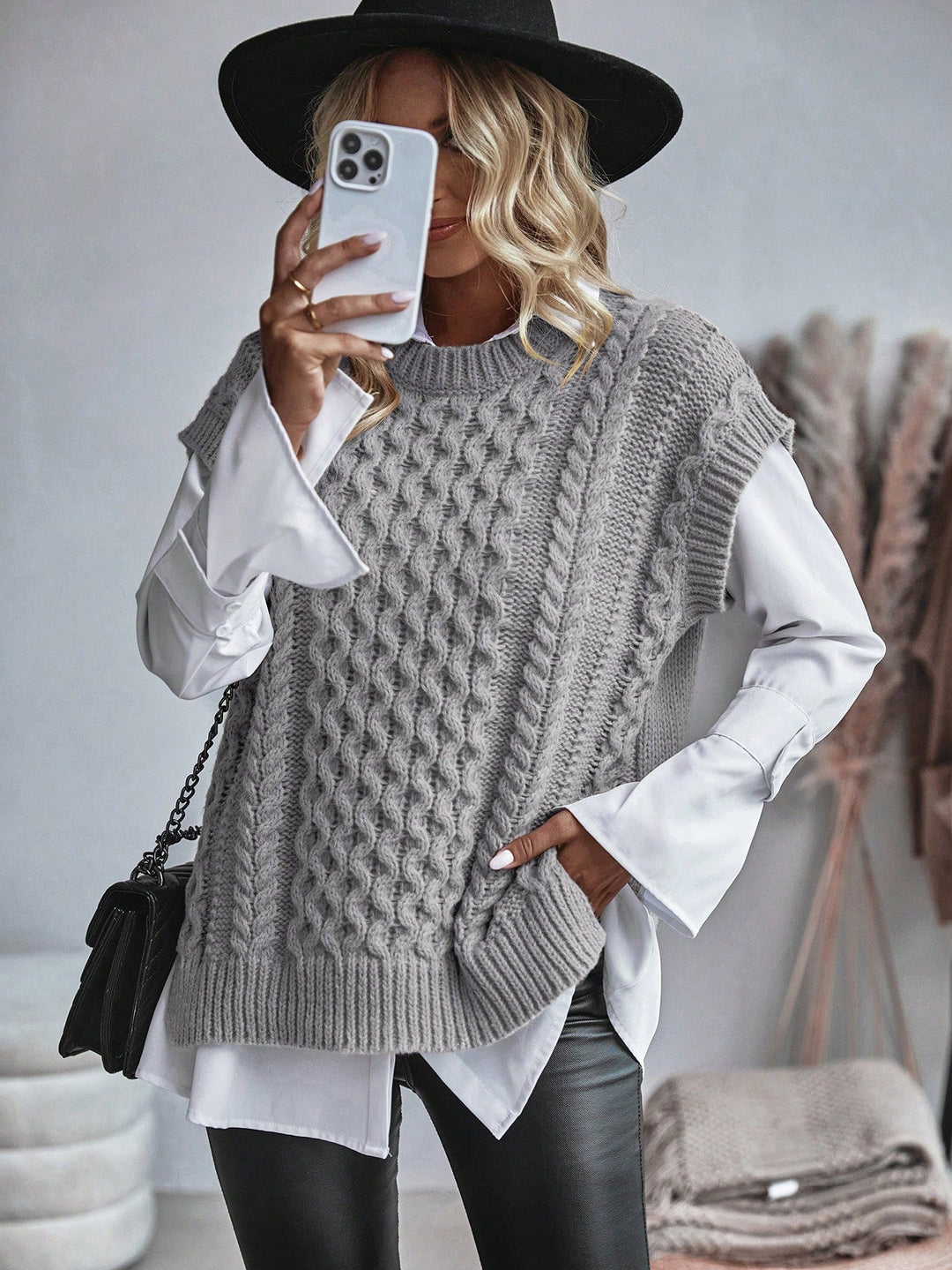 Damen Sweatshirt Kabelmuster Lässig 4
