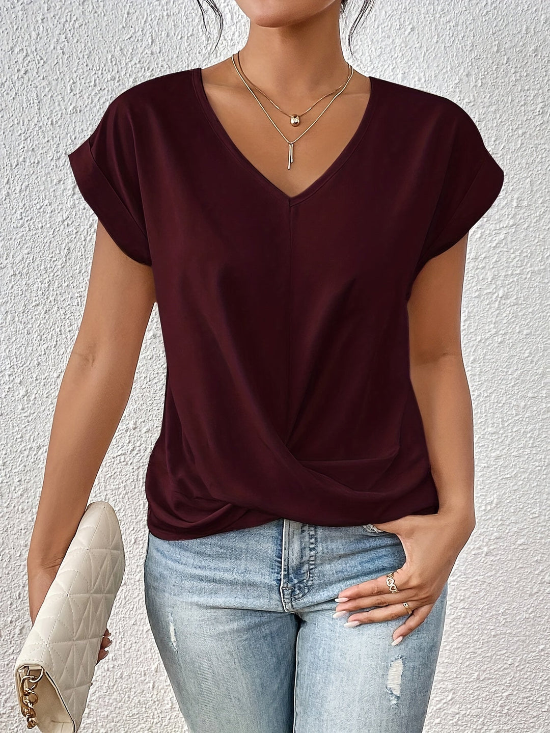 Damen T-Shirt Herzausschnitt Bequeme Passform 100% Baumwolle 3
