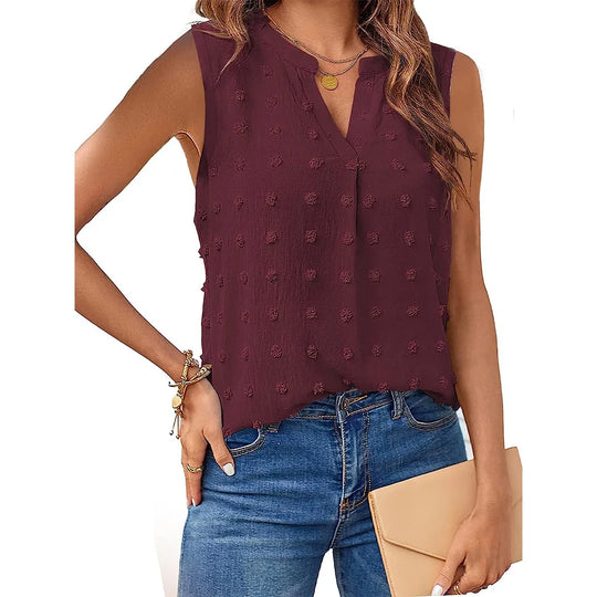 Damen Tanktop Ärmellos V-Ausschnitt Baumwolle Polyester Casual 1