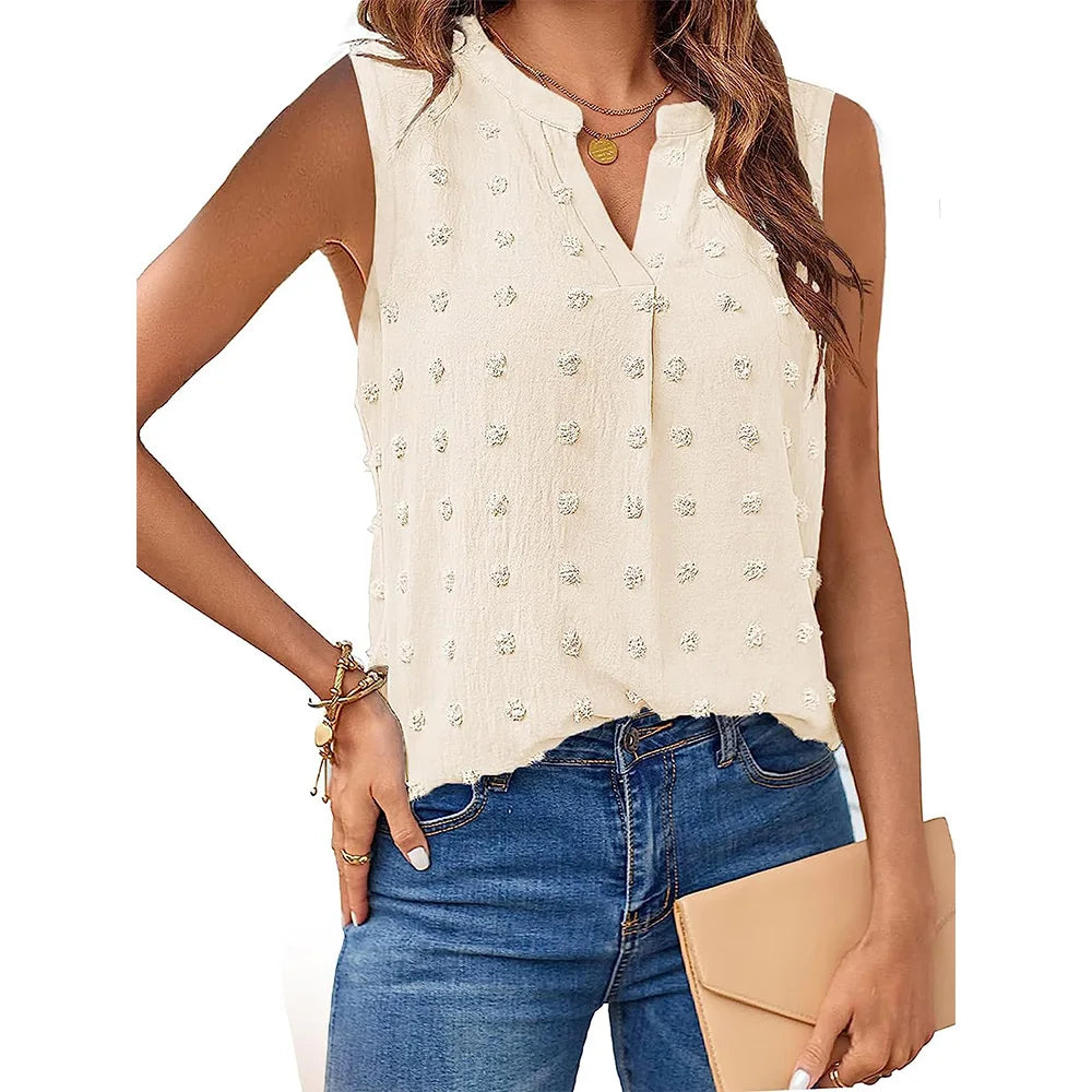 Damen Tanktop Ärmellos V-Ausschnitt Baumwolle Polyester Casual 3