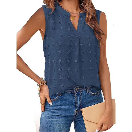 Damen Tanktop Ärmellos V-Ausschnitt Baumwolle Polyester Casual 7