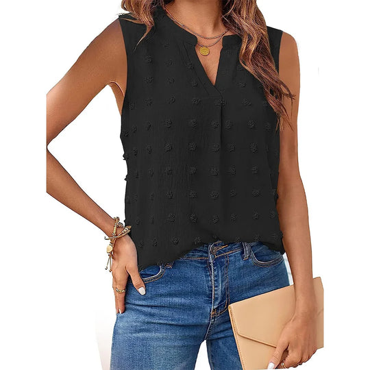 Damen Tanktop Ärmellos V-Ausschnitt Baumwolle Polyester Casual 8