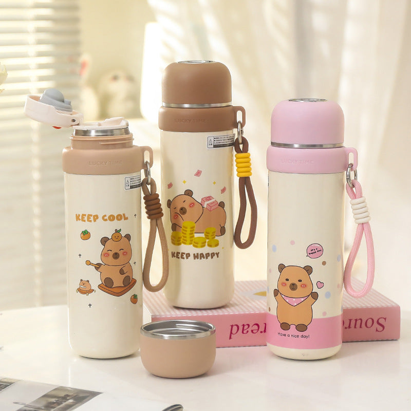 Damen Thermosflasche Bären-Design Auslaufsicher Mit Tragegurt 1