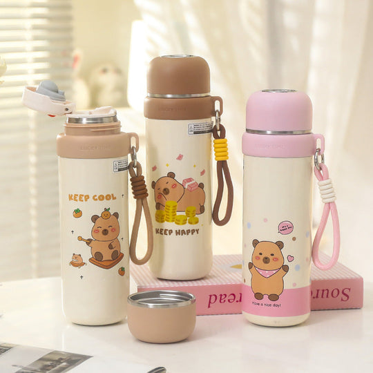 Damen Thermosflasche Bären-Design Auslaufsicher Mit Tragegurt 1